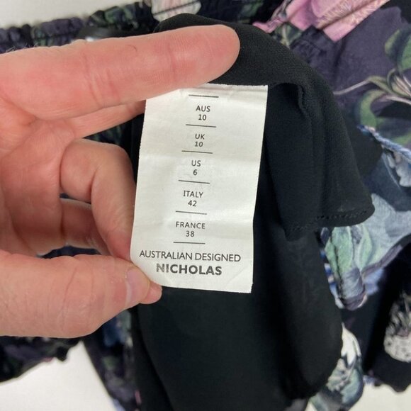 Nicholas 100% Silk Floral Square Neck Smocked Puff Sleeve Blouse Australia Top 6 - Picture 8 of 14